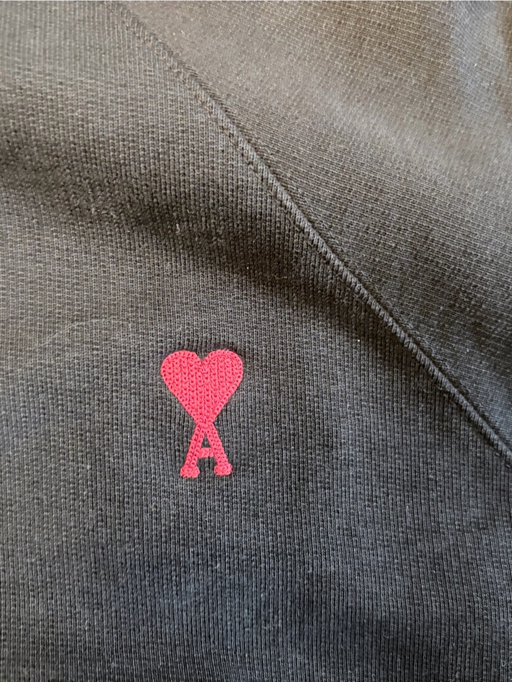 Ami Black Crewneck Sweatshirt with Pink Heart Accent
